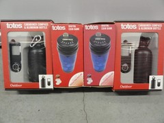 Lot of (4) Brand New Totes, Carabiner Compass Aluminum Bottle, Digital Coin Bank