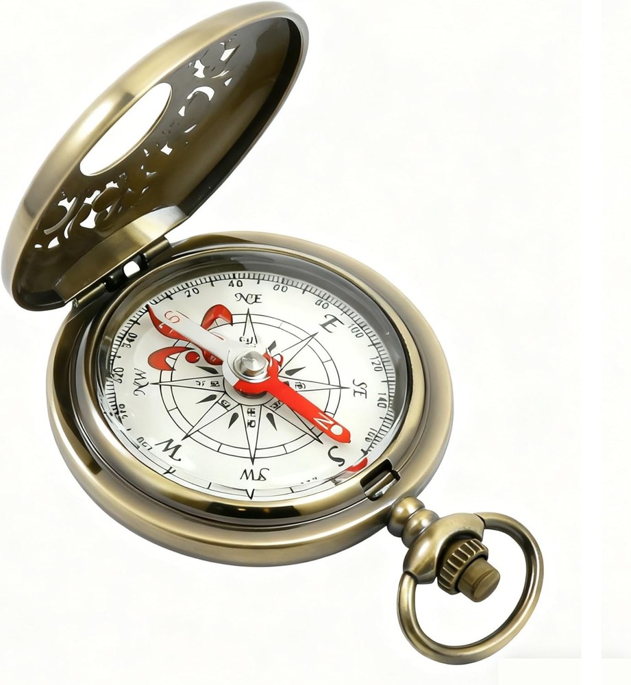 Retro Pocket Compass Copper Alloy Compact Portable Waterproof Design Hiking