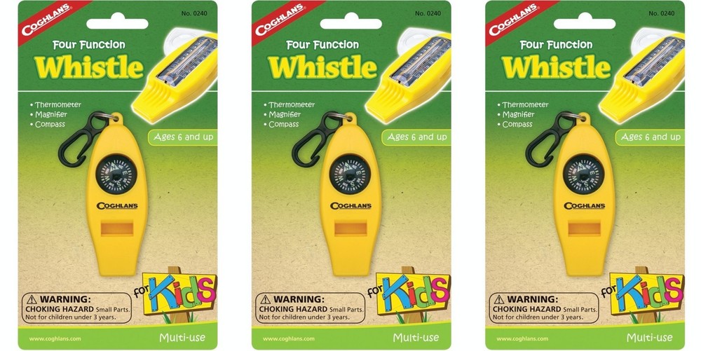 Coghlan’s Four Function Whistle for Kids – Yellow (3-Pack)