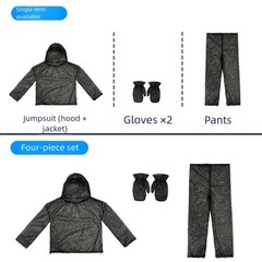 4 Pieces Adult Pest Control Mesh Suit Full Body Jacket Hood Gloves Pants