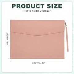 PU Leather A4 File Folder, Document Holder Filing Organizer Portfolio Pink
