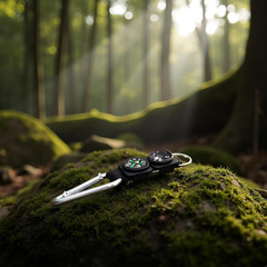 Black Carabiner Key Chain Compass Thermometer Metal Camping Outdoor Gadgets Hiki