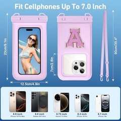 Waterproof Phone Pouch Floating, IPX68 Waterproof Phone Case for Purple Letter