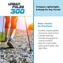 Urban Poling Urban Poles Series 300 – Fitness Edition, Blue & Silver, 1 Pair