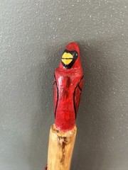 Hiking Stick with carved cardinal carved top- 50”-, paracord grip/wrist strap