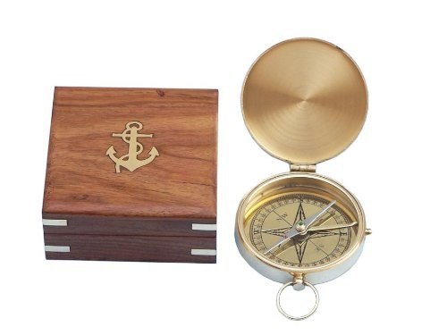 Hampton Nautical Solid Brass Gentlemen’s Compass with Rosewood Box, 4, Brass