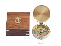 Hampton Nautical Solid Brass Gentlemen’s Compass with Rosewood Box, 4, Brass
