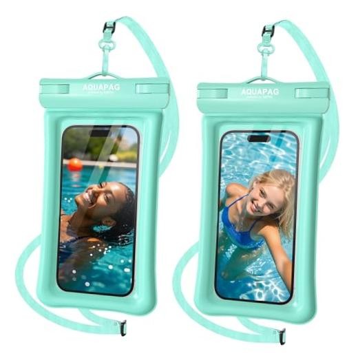 IP68 Waterproof Phone Pouch 2 Pack-Up to 8.0″，Adjustable Aqua Green 2 pack