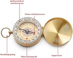 Camping Survival Compass for Hiking,Small Golden Pocket Compass for Kids,Glow in