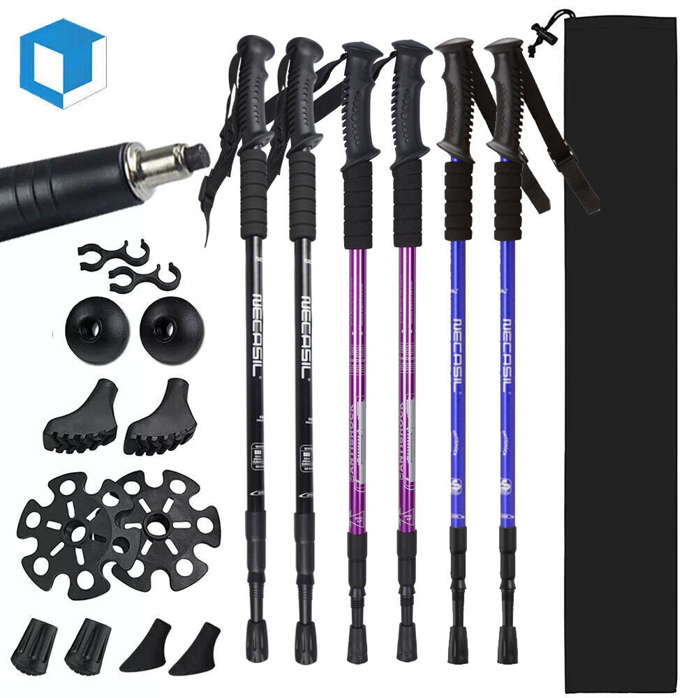 Pair of Hiking Trekking Poles Walking Sticks Alpenstock Telescopic Anti-Shock