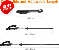 Folding Trekking Pole Adjustable Walking Stick Portable Mobility Aid Black – US
