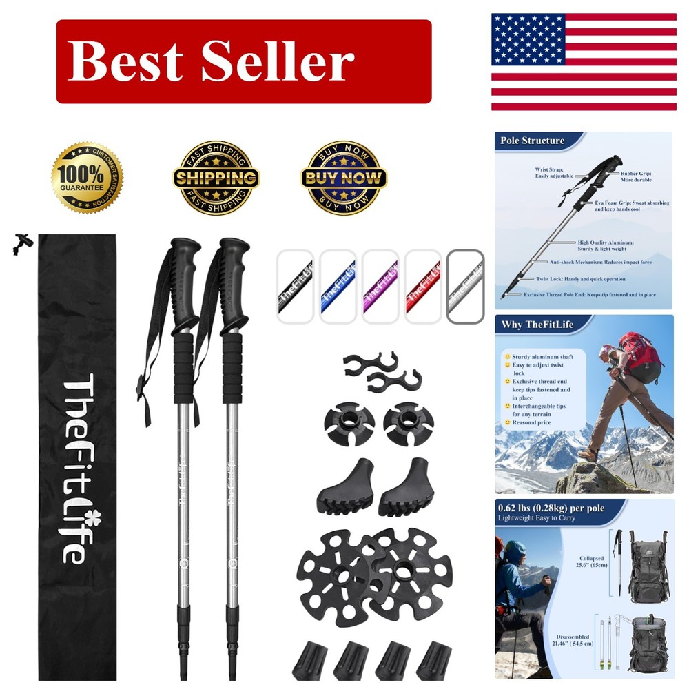 Compact Telescopic Trekking Poles – 2 Sticks with Quick Lock System & Carry Bag