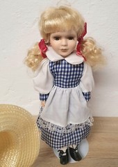 Porcelain Doll 40cm Collector Doll with Hat Dress Complete Vintage Decor