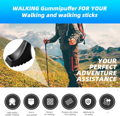 6Pack Hiking Walking Sticks Rubber Tips,Replacement Tips Protectors for Trekking