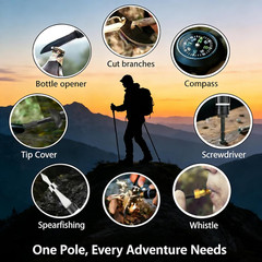Trekking Pole Tactical Walking Stick, Multifunctional Aluminum Collapsible Survi