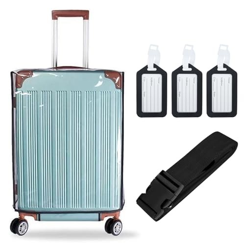 Clear Luggage Cover Protector Bag with Tag – Transparent PVC 24-Inch Black
