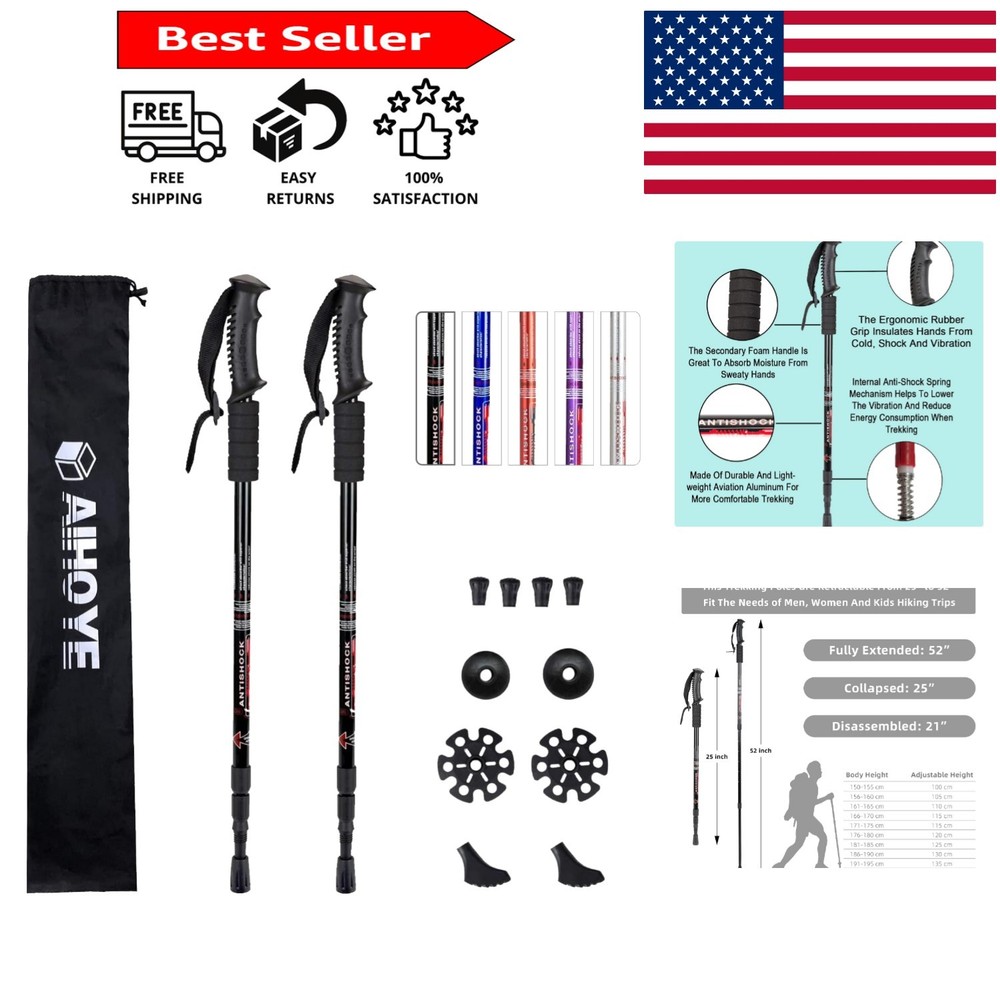Collapsible Hiking Trekking Poles 2 Pack – Lightweight & Anti-Shock for All