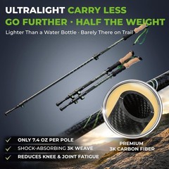 TREKOLOGY 3K Carbon Fiber Trekking Poles (210g) & 10pc Accessory Kit (US)