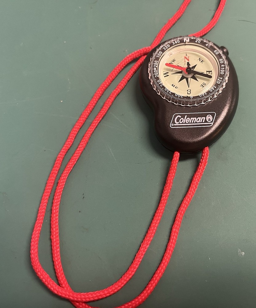 COLEMAN Black Compass with Degrees, LED Light, Red Lanyard, for Hiking & Camping