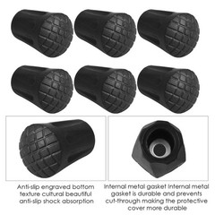 6 Pcs Black Spare Walking Stick Hiking Trekking Pole Rubber Ferrule Tips End Cap