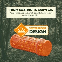 Orange Waterproof Match Storage Box with Firestarter and Signaling Mirror