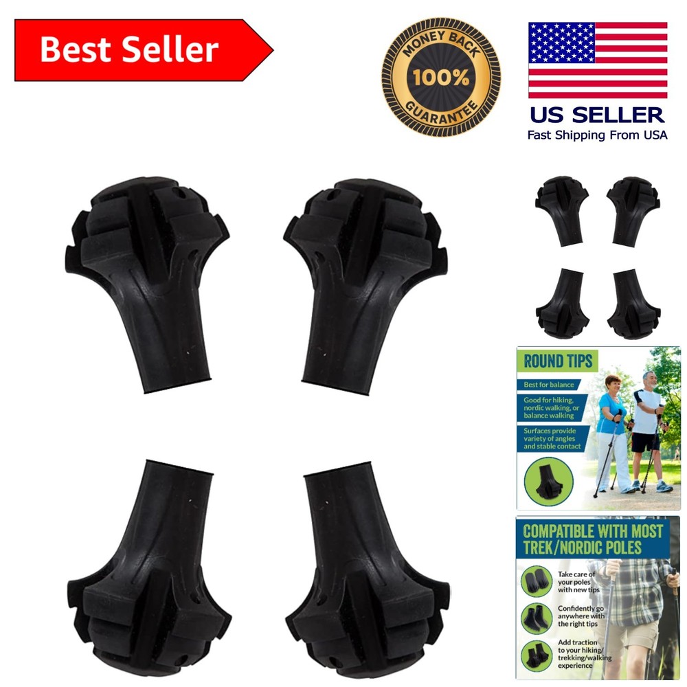 Universal Rubber Tips for Hiking and Nordic Walking Poles – 4 Pack for Stability