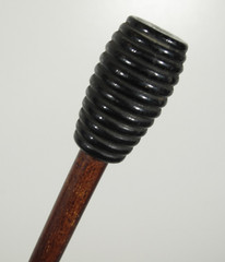 VTG Dark Brown Wood Walking Stick 36 in Long with Black Ribbed Plastic Handle