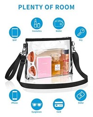 Clear Bag for Stadium Events, Clear Purse with Detachable Strap, Sports Black