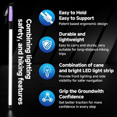 LED Illuminated Hard Hiking Poles, Lighting Tools and Warning Functions, USB …