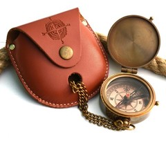 Be Strong and Courageous Brass Compass with Wooden Box Engraved Gift