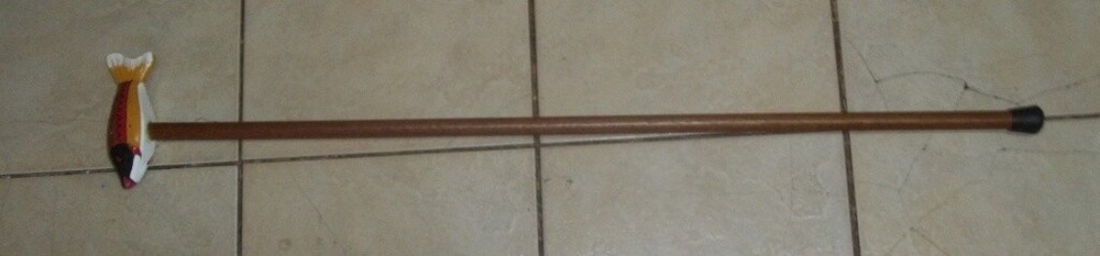 CARVED WOOD “Multi Color Fish” WALKING STICK, Cane- 34-36″L & 3/4″ Dole