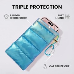 2 Pack GlassesBag Phone Case with Carabiner, Soft Protective Phone Blue +Silver