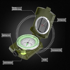 Military Lensatic Sighting Compass Survival with Carrying Bag, Compass for Hikin