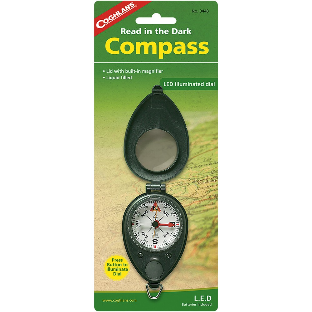 Coghlan’s Compass with LED Light Illuminated w/ Built-in Magnifier, Folding Case