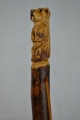 Bear Carved in Dark Wood Walking Stick, Hand Carved Staff, Made in the USA