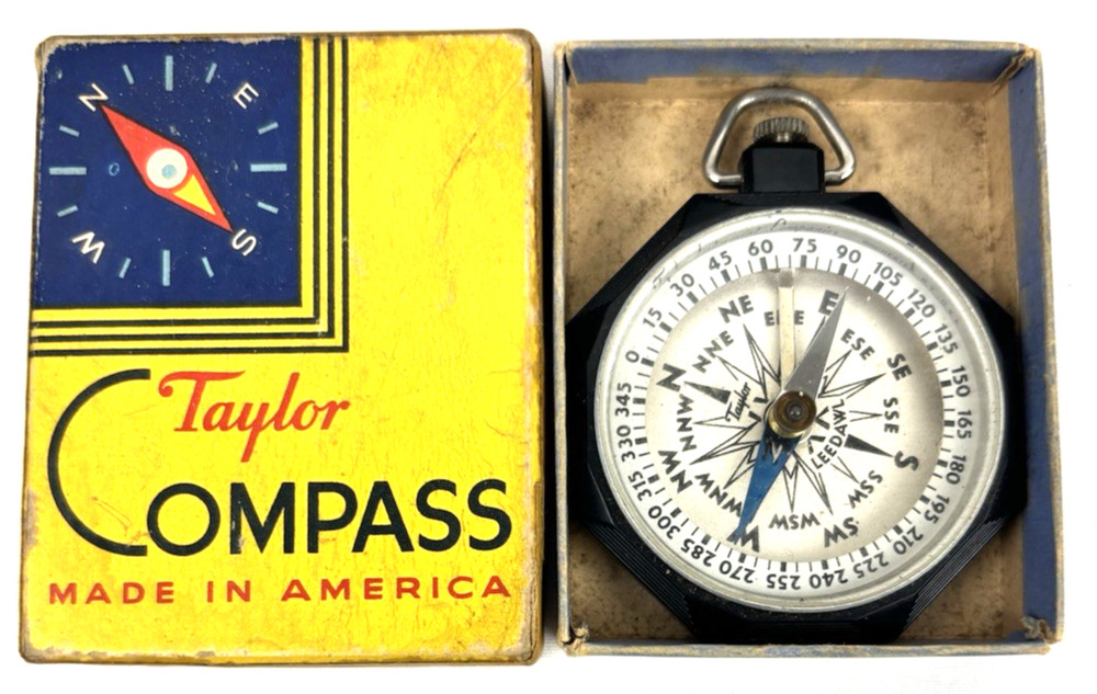 VTG 1936 Taylor Leedawl Compass #2920 Black Bakelite w/Original Box. It Works
