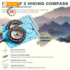 Trekker’s Compass Crew Orienteering Compass, Pack of 2, 2 Compasses Blue