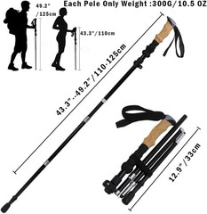 Ultralight 7.6oz 100% Carbon Fiber Trekking Poles 2-Pack Collapsible Anti-Shock