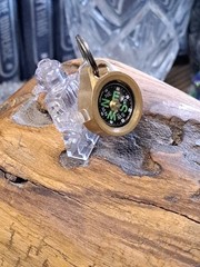 Mini EDC Minimalist Brass Keychain Compass w/Titanium Keyring