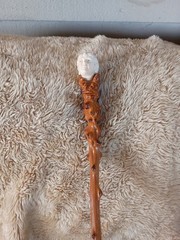 CRAVED BONE FACE FOR THE HANDLE SOLID WOOD CARVED STAFF WALKING STICK CANE