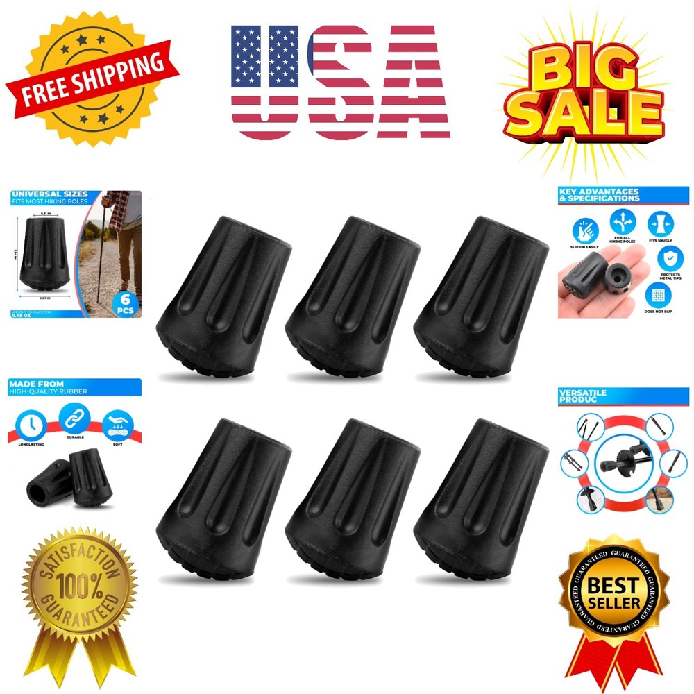6 Pcs Rubber Tips for Hiking Poles – Rubber Cane Tips Replacement, Durable Lo…
