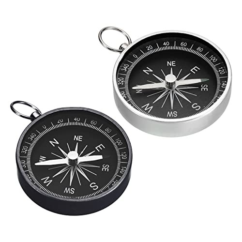 Pocket Compass, Survival Sports Navigation Compass with Key Ring White,Black