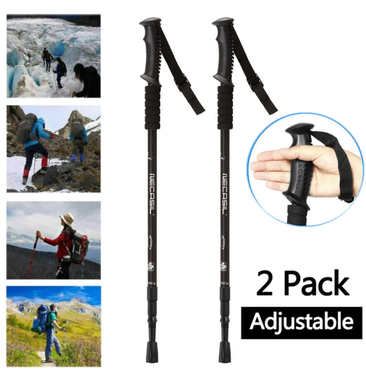 Pair 2 Trekking Walking Hiking Sticks Poles Adjustable Alpenstock anti (Black)