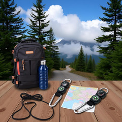 Black Carabiner Key Chain Compass Thermometer Metal Camping Outdoor Gadgets Hiki