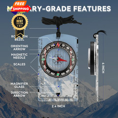 Magnetic Compass for Kids – Orienteering & Wilderness Middle-sized, clear