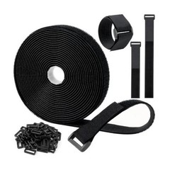 Black Nylon Cable Straps Adjustable Securing Cord Ties with 25 30 Buckles Set