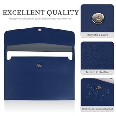 A4 Document Holder, PU Leather File Folder, File Organizer Filing Blue