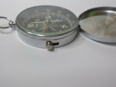 Vintage Flip Lid Compass pendant 1 3/4″ dia chrome metal made in Japan