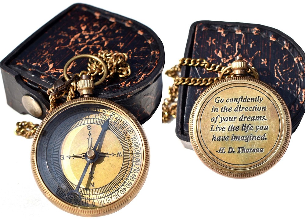 Amazing Art Handicrafts Go Confidently Quote Engraved Compass with Antique Le…