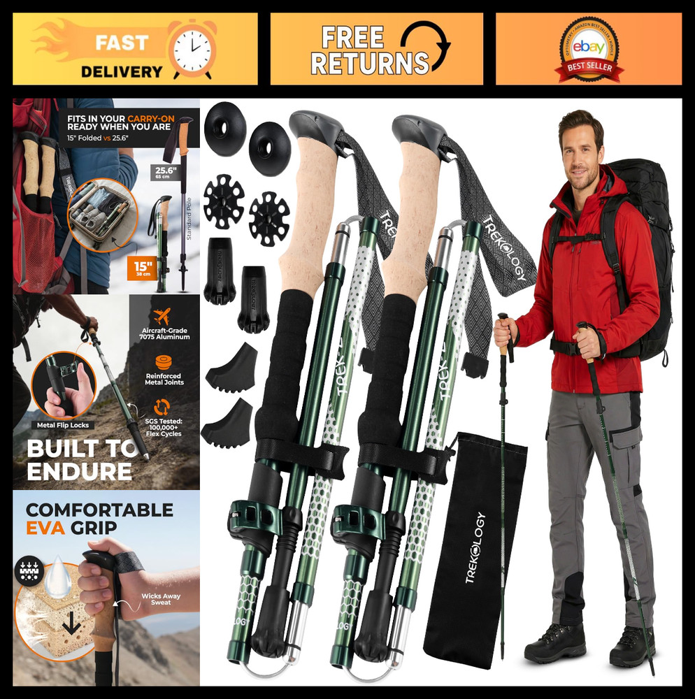 Collapsible Hiking & Trekking Poles – Lightweight, Adjustable, 2pc Set for Senio